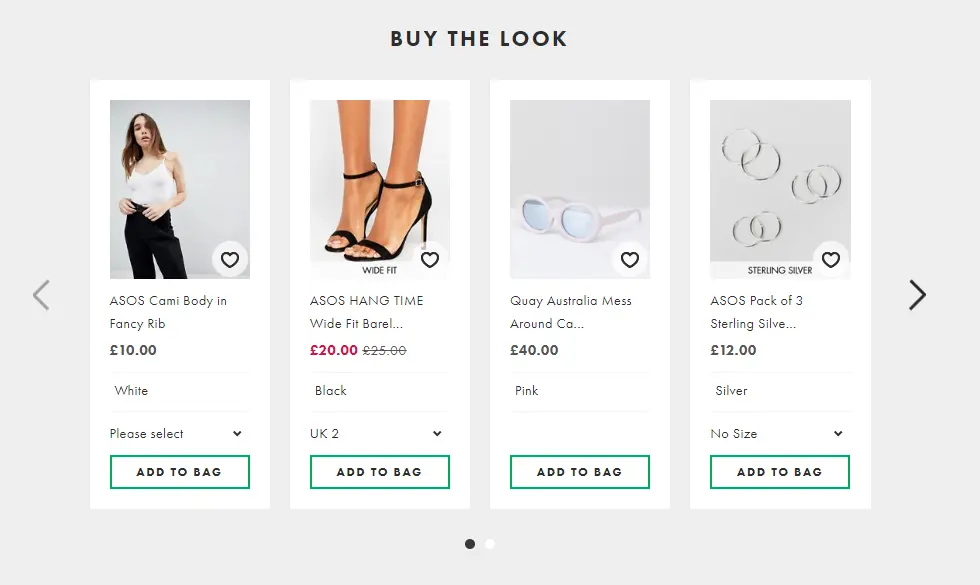 ASOS: Comprar el look en ficha de producto
